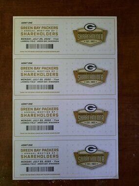 2 - 2026 GREEN BAY PACKERS STOCK STOCKHOLDERS ANNUAL MEETING TICKETS VERY RARE